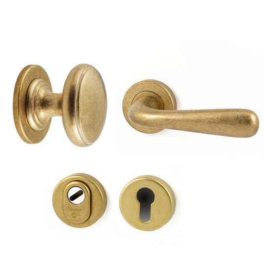 Voordeurset compleet messing getrommeld rechts – zonder briefplaat Hardbrass