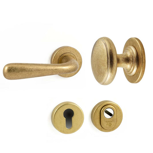 Voordeurset compleet messing getrommeld links – zonder briefplaat Hardbrass