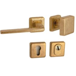 QBE voordeurset zonder briefplaat getrommeld messing linkswijzend Hardbrass