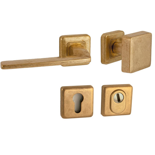 Voordeurset QBE messing getrommeld links – zonder briefplaat Hardbrass