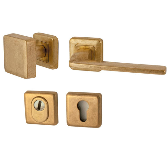 Voordeurset QBE messing getrommeld rechts – zonder briefplaat Hardbrass