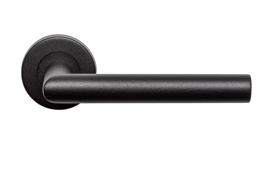 AVJD Deurklinken L-Model op rond rozet - zwart