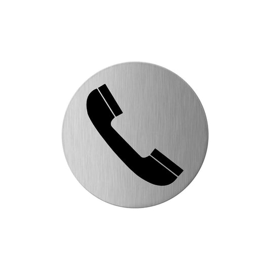Pictogram telefoon rond RVS Ø75 mm – zelfklevend