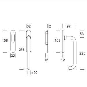 Hardbrass Hefschuifbeslag Stockholm gebogen blind - zwart