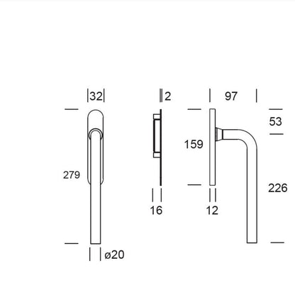 Hardbrass Hefschuifbeslag Oslo gebogen PC69 - RVS