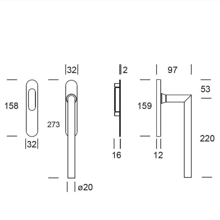 Hardbrass Hefschuifbeslag Toledo haaks PC69 - RVS