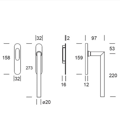 Hardbrass Hefschuifbeslag Toledo haaks PC69 - RVS