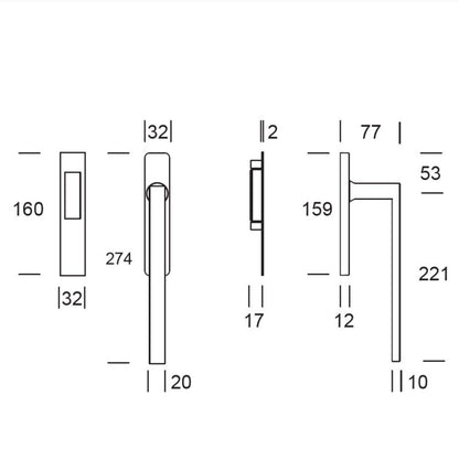 Hardbrass Hefschuifbeslag Phoenix haaks PC69 - zwart
