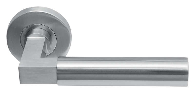 AVJD Deurklinken Bauhaus op rond rozet - RVS (massief)