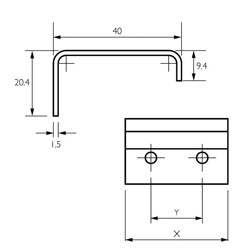 Meubelgreep IN-350 RVS geschuurd – hartmaat 16 t/m 352 mm technische tekening