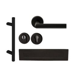 Voordeurset rond Frankfurt schuin met briefplaat zwart Hardbrass