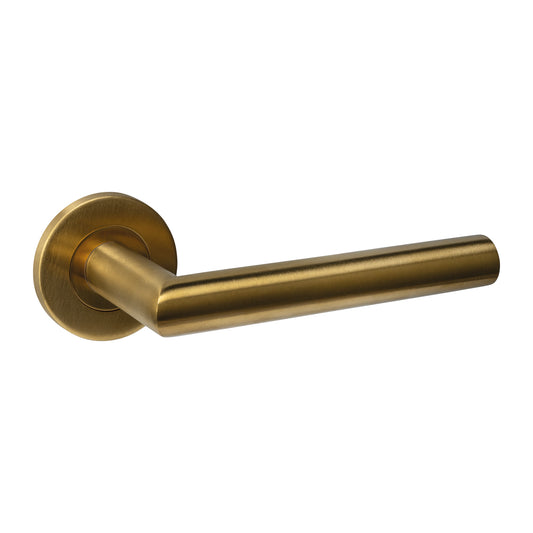 Intersteel Deurklinken L-haaks rond model op rozet - PVD mat messing
