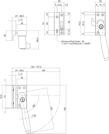 Intersteel Raamgreep Ton model links of rechts - getrommeld messing / ebbenhout