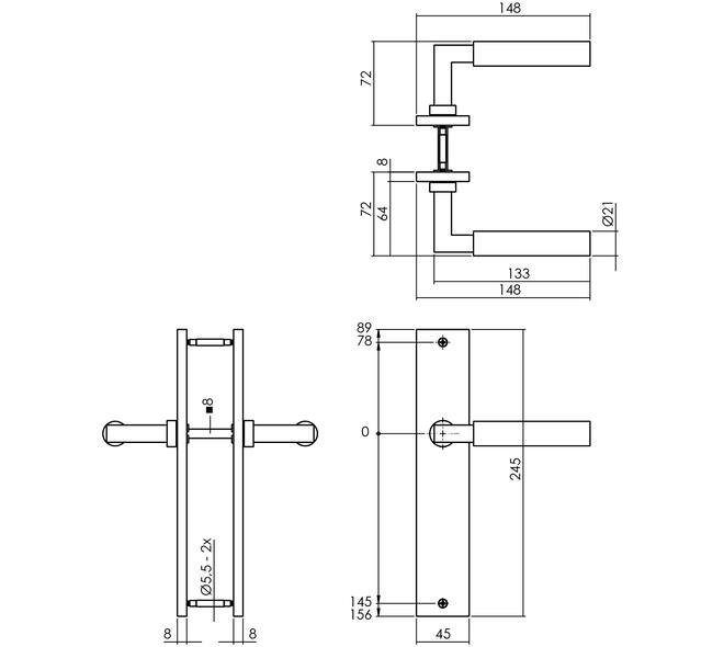 Deurklinken Bauhaus op schild | Intersteel | Messing PVD