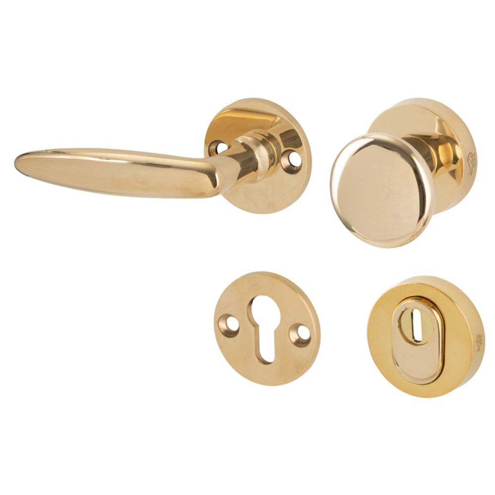 Veiligheidsbeslag Dudok messing onbehandeld SKG*** knop/kruk DIN links