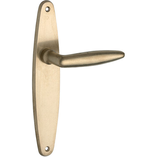 Deurkruk Dudok antiek messing op langschild (elips)