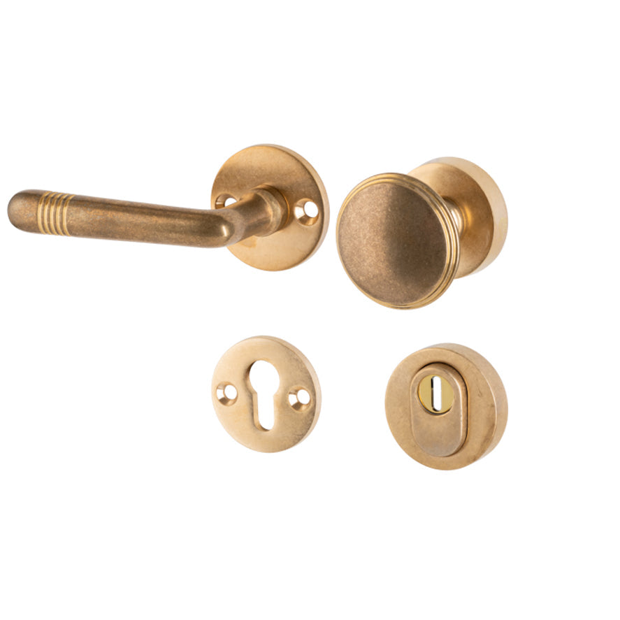Veiligheidsbeslag Art-Deco antiek messing SKG*** knop/kruk DIN links