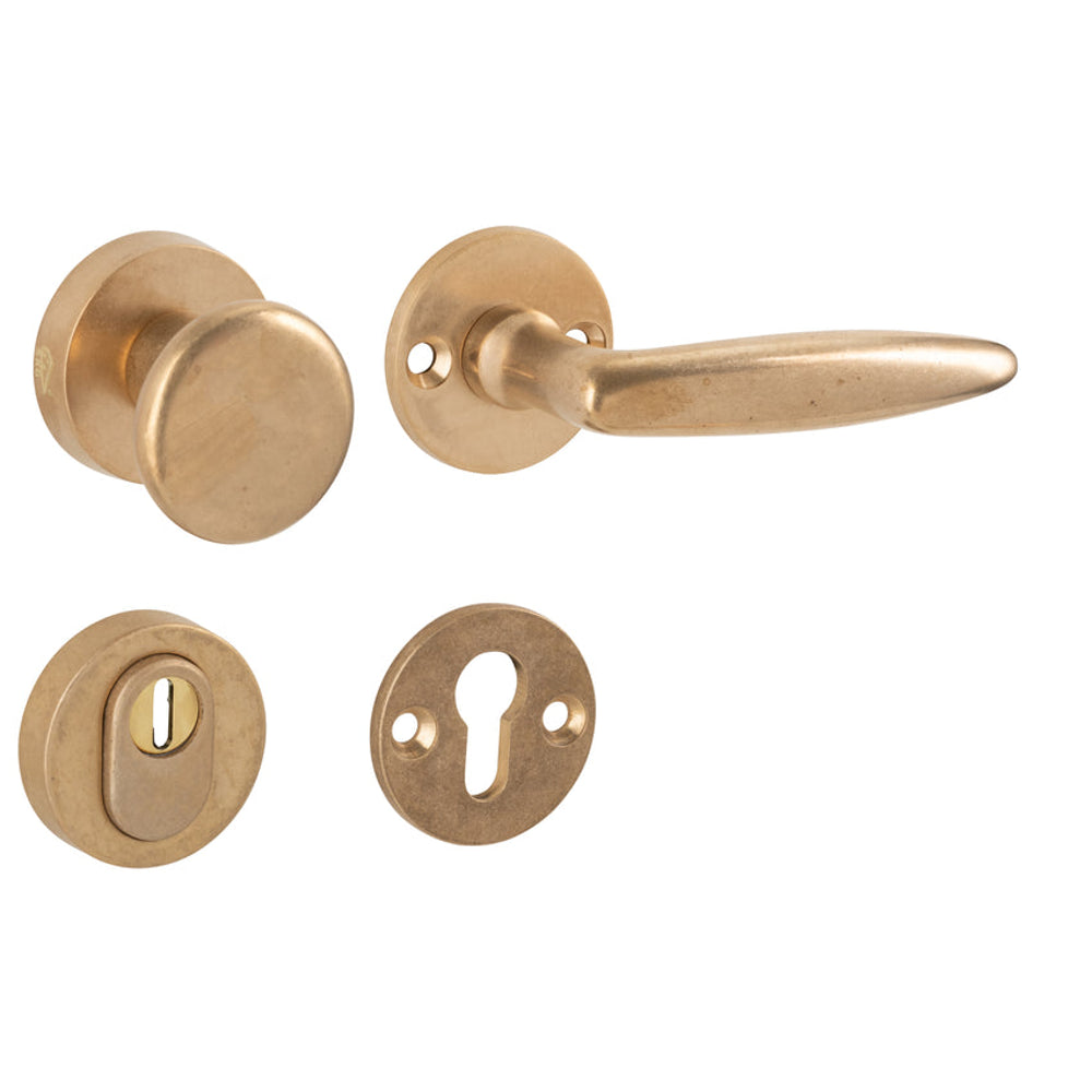 Veiligheidsbeslag Dudok antiek messing SKG*** knop/kruk DIN rechts