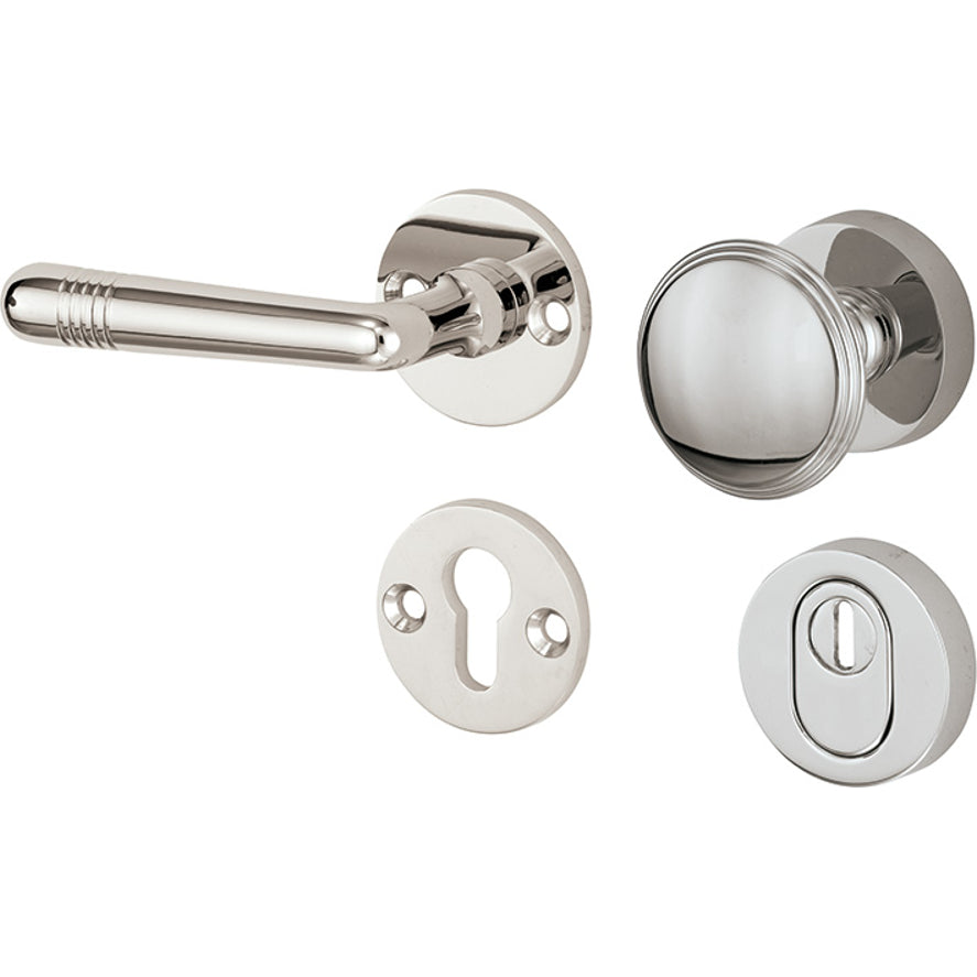 Veiligheidsbeslag Art-Deco glanzend nikkel SKG*** knop/kruk DIN links