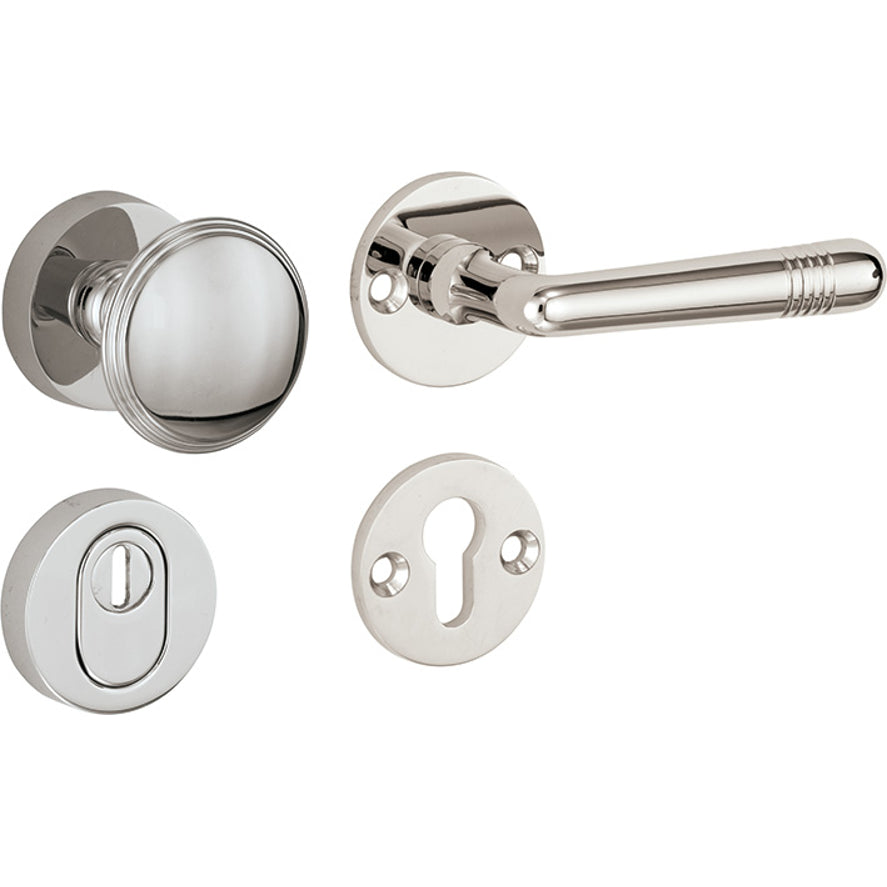 Veiligheidsbeslag Art-Deco glanzend nikkel SKG*** knop/kruk DIN rechts