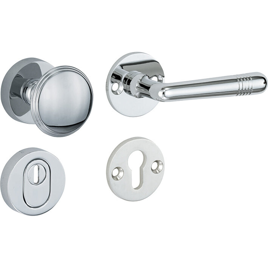 Veiligheidsbeslag Art-Deco glanzend chroom SKG*** knop/kruk DIN rechts